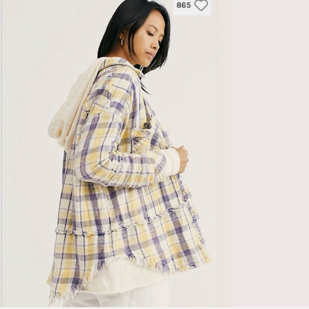 Free People We The Free Calico Basin Plaid Hooded Buttondown Jacket Shacket